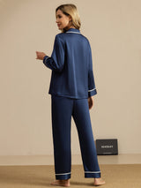 [Dark Blue] SilkSilky-CA Long Sleeve Notch Collar Women's Pajamas 002