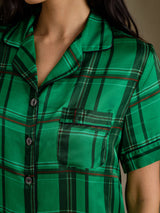 [Green Plaid] SilkSilky-CA Short Sleeve Notch Collar Women's Pajamas 005