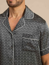 [Black Ginkgo] SilkSilky-CA Short Sleeve Notch Collar Men's Pajamas 007