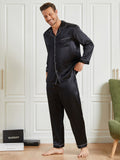 SilkSilky-CA-19Momme-Pure-Silk-Long-Sleeve-Lapel-Men's-Pajamas-Black-002