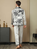 SilkSilky CA Pure Silk Long Sleeve Lapel Men's Pajamas Gray 002