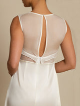 [White] SilkSilky-CA Sleeveless Illusion Neck Dress 006