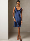 SilkSilky CA Pure Silk Sleeveless Round Neck Dress DarkBlue 001