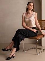 [Champagne] SilkSilky-CA 19Momme Stretch Silk Charmeuse Sleeveless Scoop Neck Camisole 005