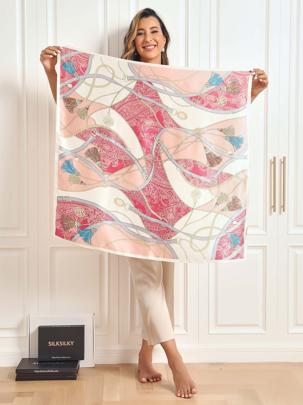 SilkSilky CA Pure Silk Scarf Pink 004