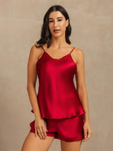 [Wine] SilkSilky-CA Spaghetti Strap V Neck Camisole Set 001