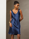 SilkSilky CA Pure Silk Sleeveless Round Neck Dress DarkBlue 004