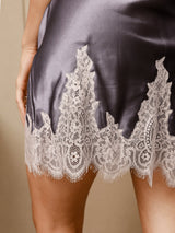 [Purple Gray] SilkSilky-CA 3/4 Sleeve V Neck Nightgown&Robe Set 006