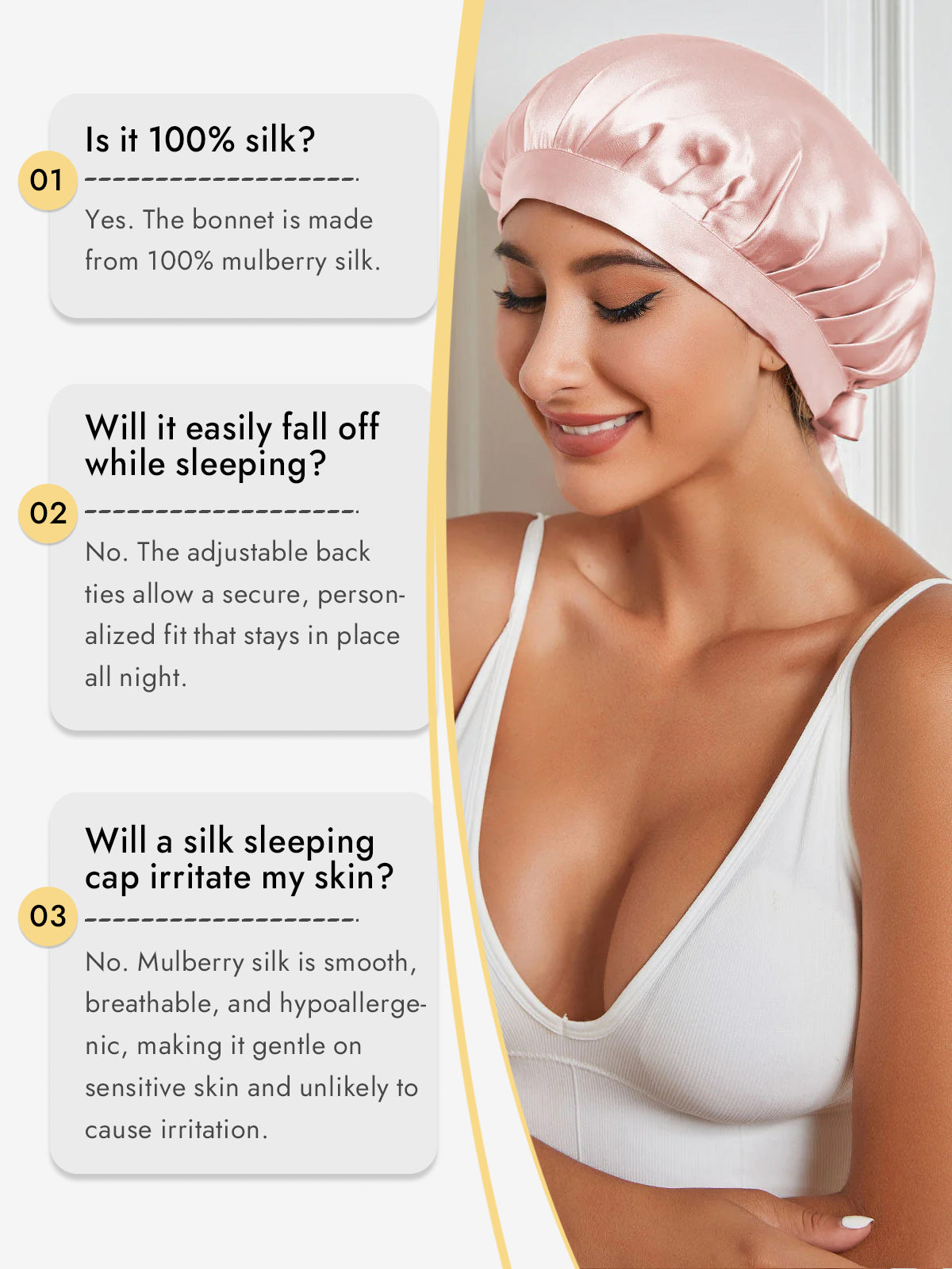 [Pink] SilkSilky-CA Pure Silk Sleep Cap 006