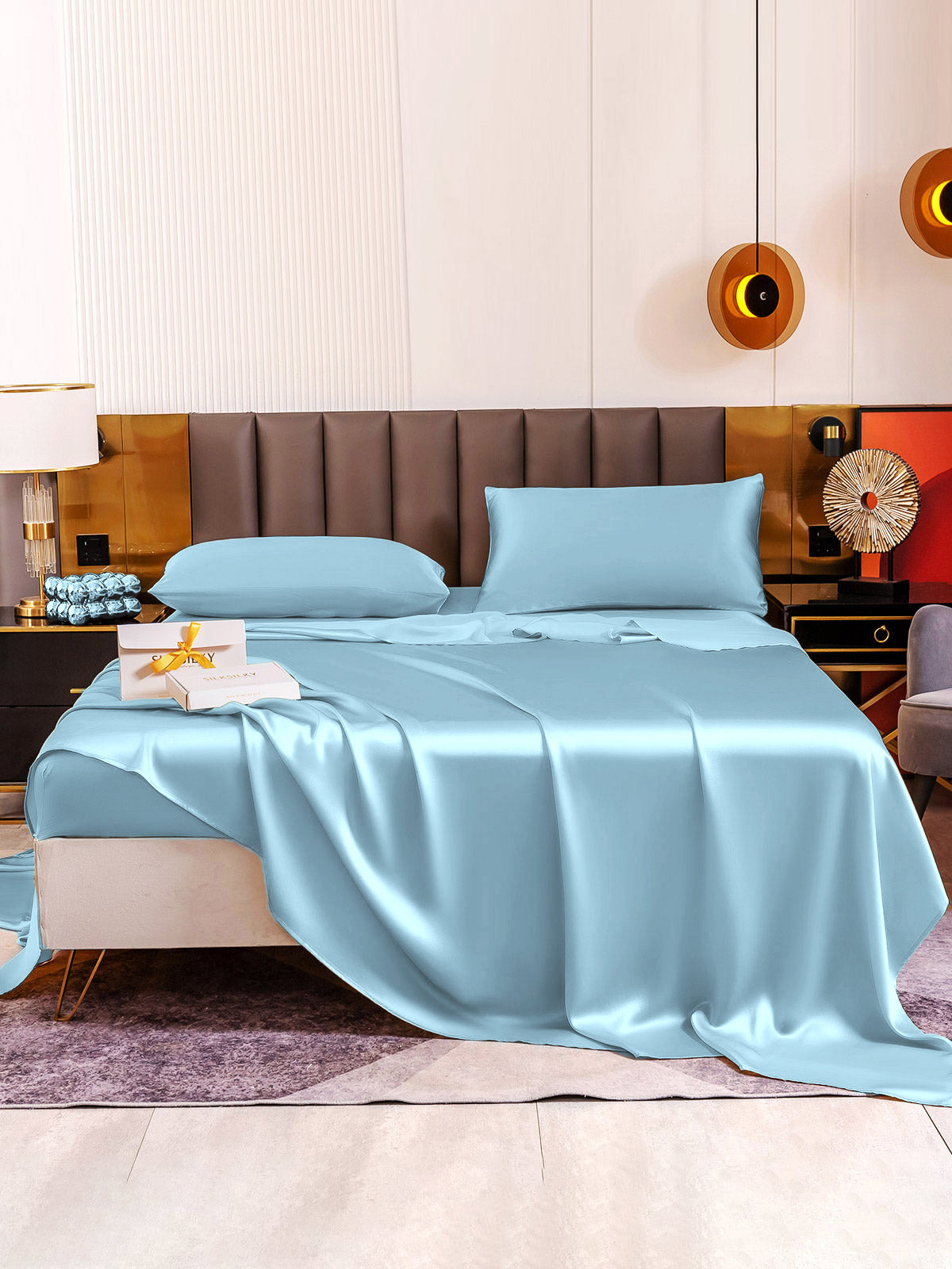 [Light Blue] SilkSilky-CA 19Momme Pure Silk Bedding Set 005