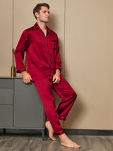 [Red] SilkSilky-CA Long Sleeve Notch Collar Men's Pajamas 001