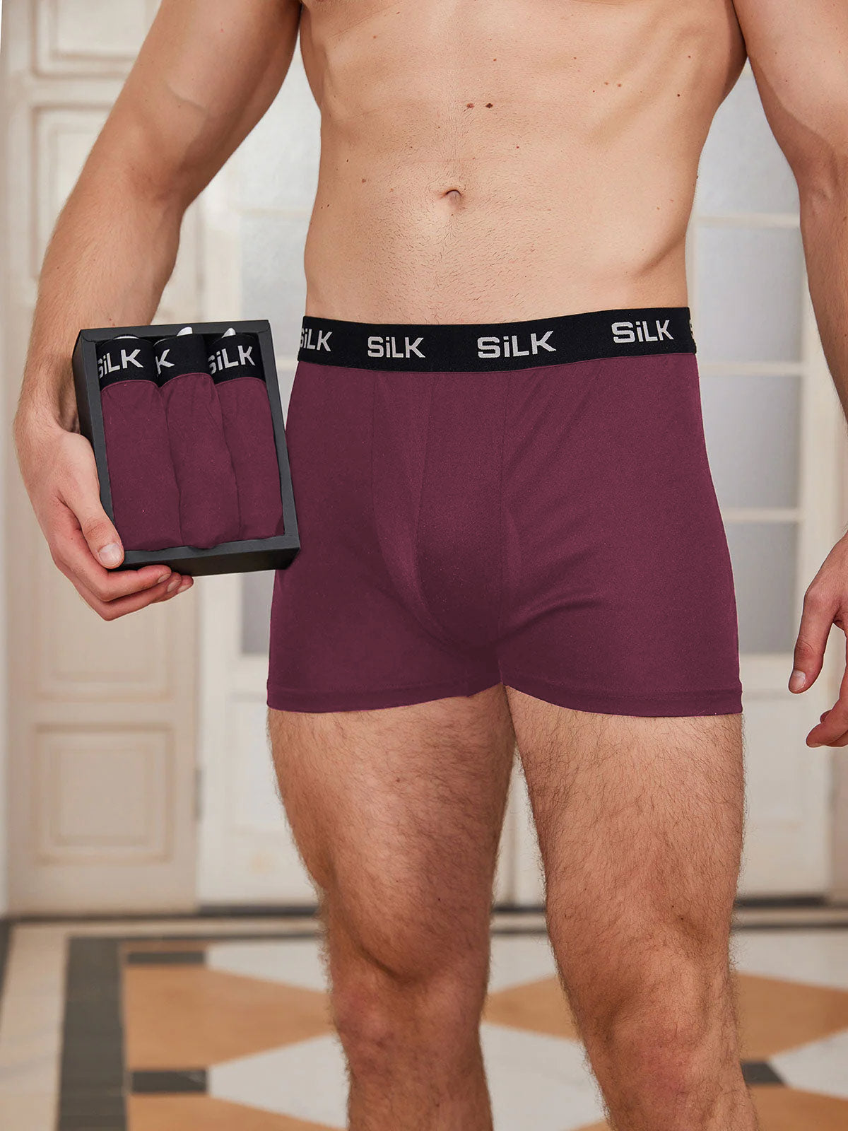 3Pcs Men‘s Ultra Soft Comfy Pure Silk Boxer Underwear
