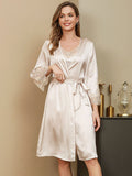 SilkSilky CA Pure Silk 3/4 Sleeve Womens Robe Ivory 001