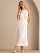 [Light Pink] SilkSilky-CA Sleeveless Crew Neck Dress 004