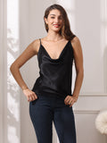 SilkSilky CA Pure Silk Sleeveless Cowl Neck Camisole Black 002