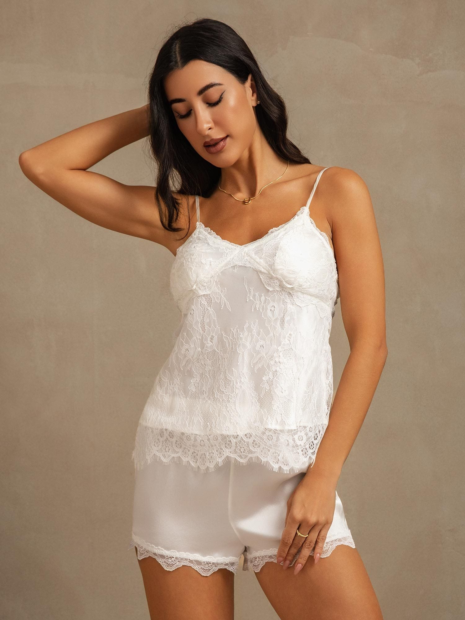 [White] SilkSilky-CA Pure Silk Camisole Set 006
