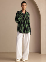 [Black Moss] SilkSilky-CA Long Sleeve Lapel Collar Blouse 005