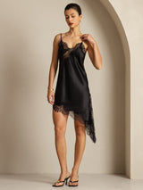 [Black] SilkSilky-CA Pure Silk Asymmetric Dress 003