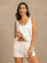[White] SilkSilky-CA 19Momme Machine-Washable Silk Sleeveless Scoop Neck Women's Pajamas 003