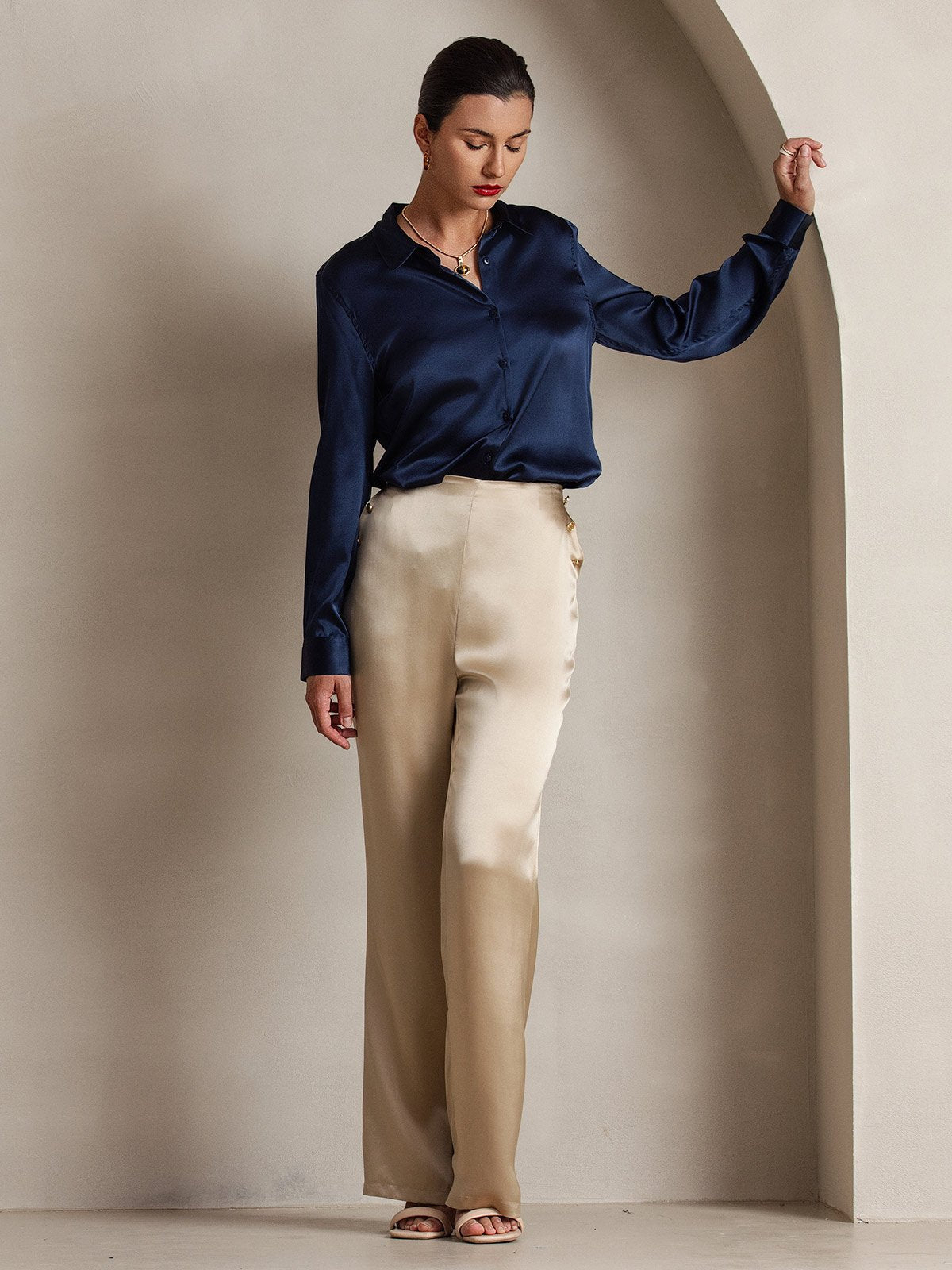 [Champagne] SilkSilky-CA 19Momme Silk Womens Pants 008