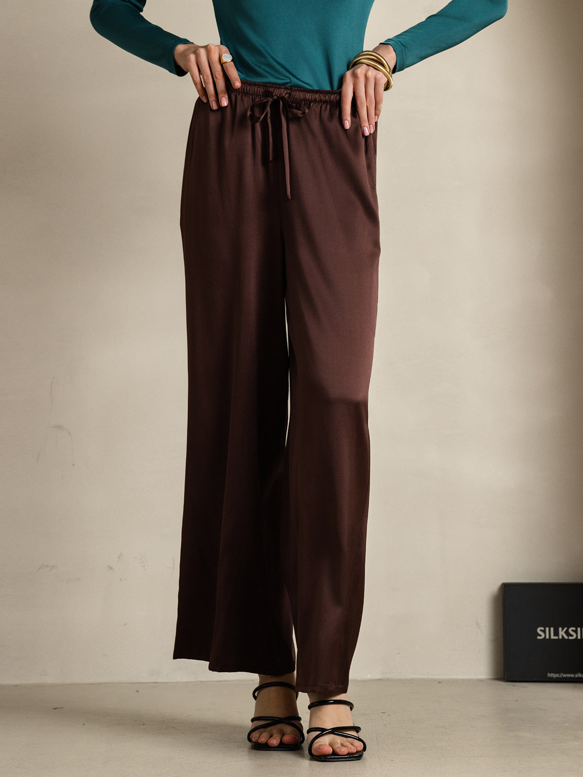 [Coffee] SilkSilky-CA Pure Silk Womens Pants 001
