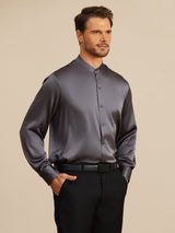 [Dark Gray] SilkSilky-CA Long Sleeve Stand Collar Men''s Shirt 005