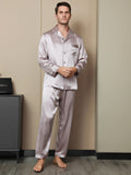 SilkSilky CA 19Momme Pure Silk Long Sleeve Lapel Men's Pajamas PaleMauve 004