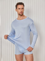 [Light Blue] SilkSilky-CA Long Sleeve Round Neck Men's T-Shirt 004