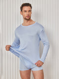 SilkSilky CA Silk Knitted Long Sleeve Round Neck Men's T Shirt LightBlue 001