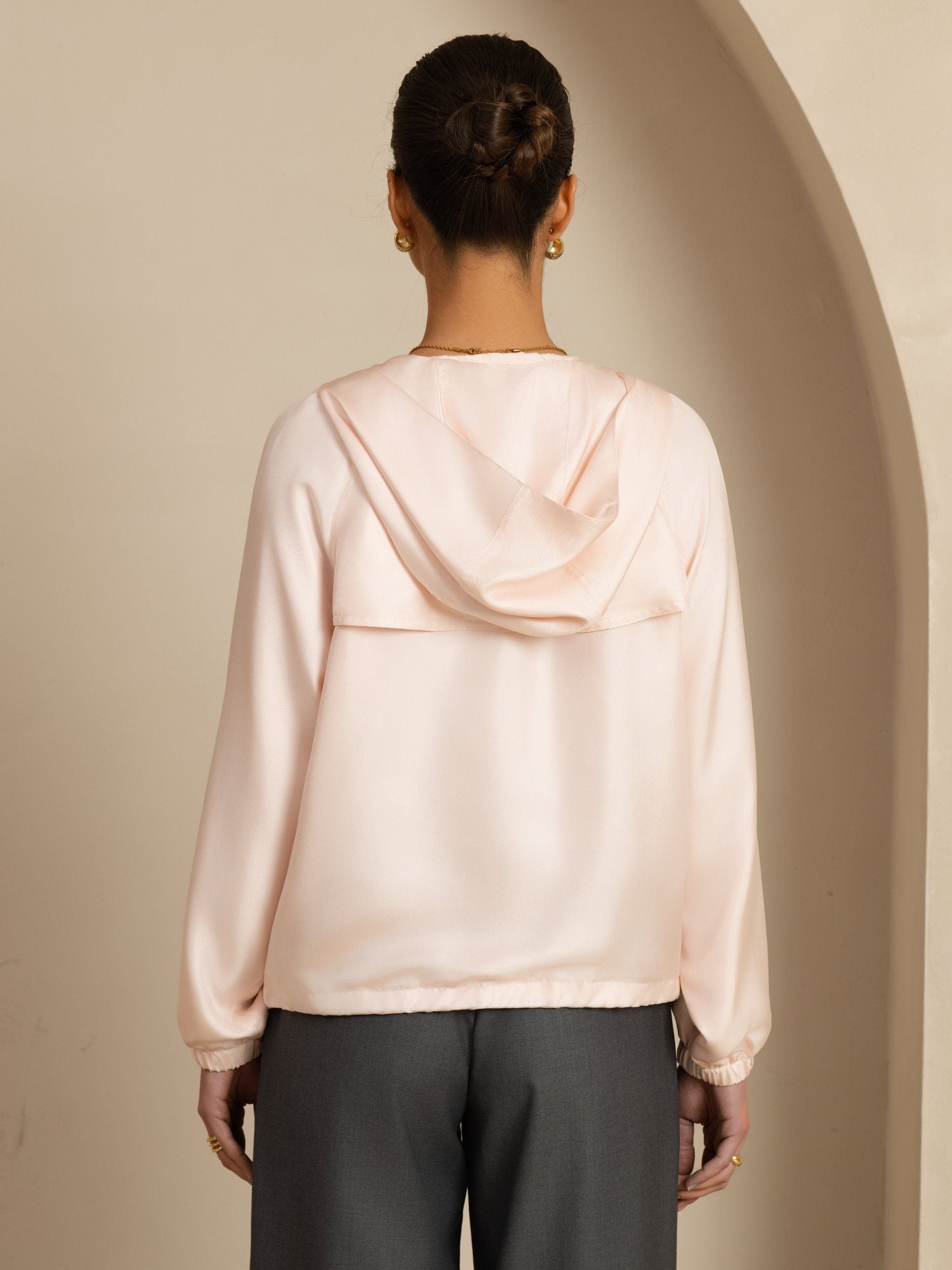 [Pink] SilkSilky-CA Silk Satin Surah Long Sleeve High Neck Women's Outerwear 002