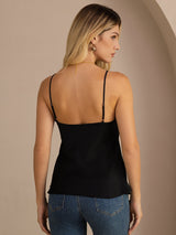 [Black] SilkSilky-CA Spaghetti Strap V Neck Camisole 002