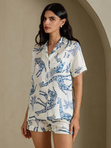 [White Giraffe] SilkSilky-CA Short Sleeve Notch Collar Women's Pajamas 005