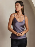 SilkSilky CA Pure Silk Sleeveless V Neck Camisole PurpleGray 003