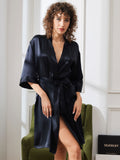 SilkSilky CA Pure Silk Half Sleeve Womens Robe Black 004