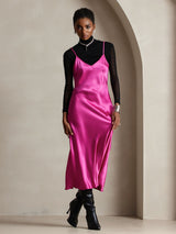 [Rose Red] SilkSilky-CA Spaghetti Strap V Neck Dress 006