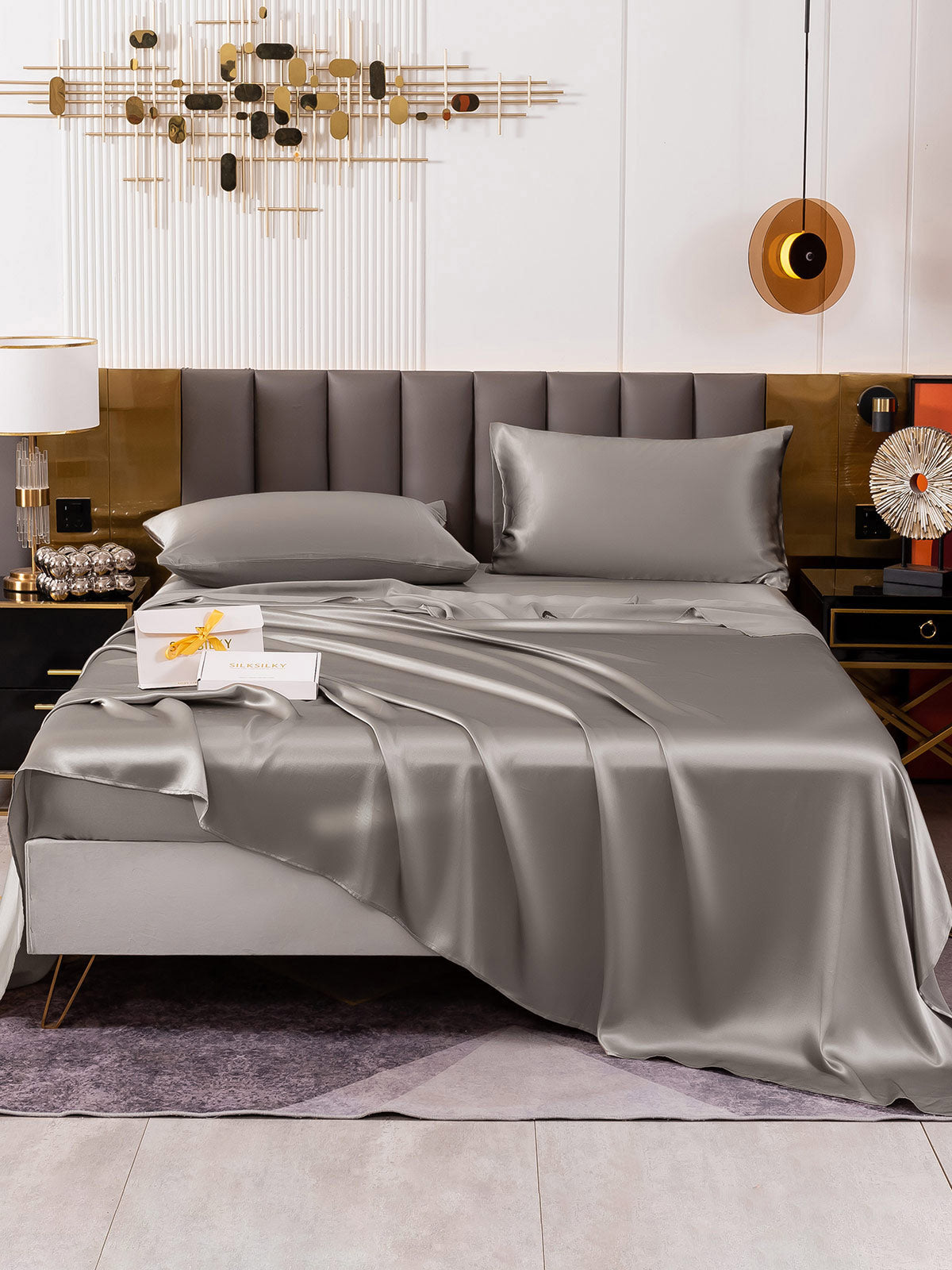 [Gray] SilkSilky-CA 19Momme Pure Silk Bedding Set 002