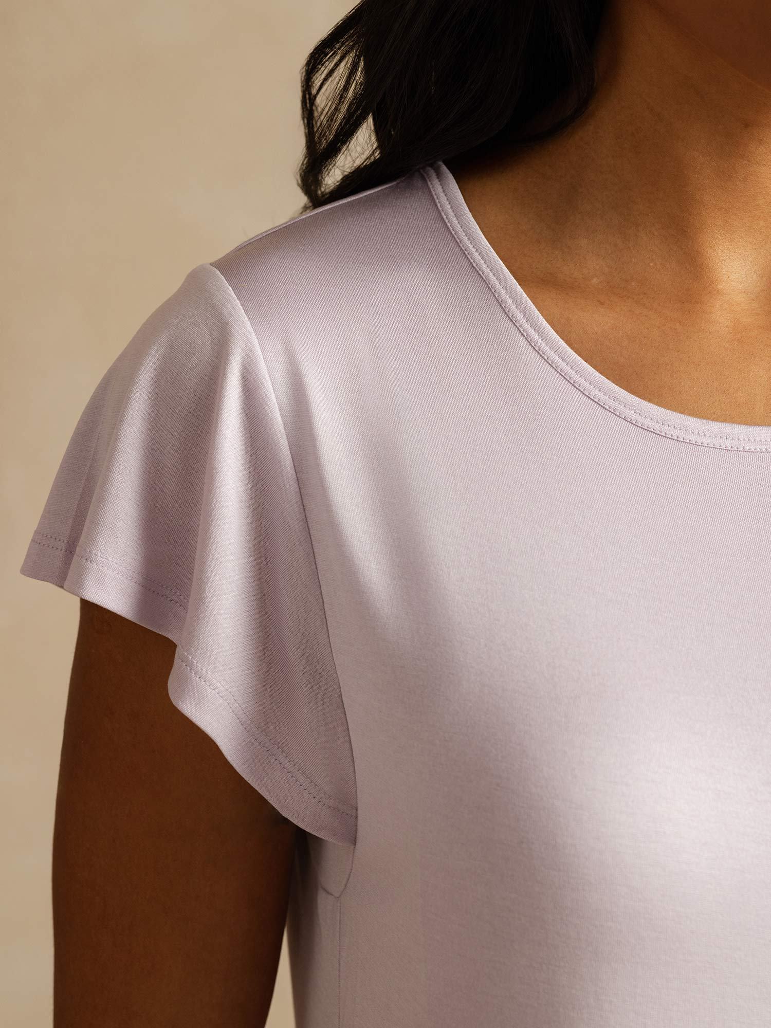 [Lavender] SilkSilky-CA Pure Silk Round Neck Nightgown 004