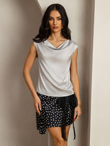 [Silver] SilkSilky-CA Cap Sleeve Cowl Neck Women's T-Shirt 004