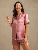 [Pale Mauve] SilkSilky-CA Short Sleeve Lapel Collar Women's Pajamas 007