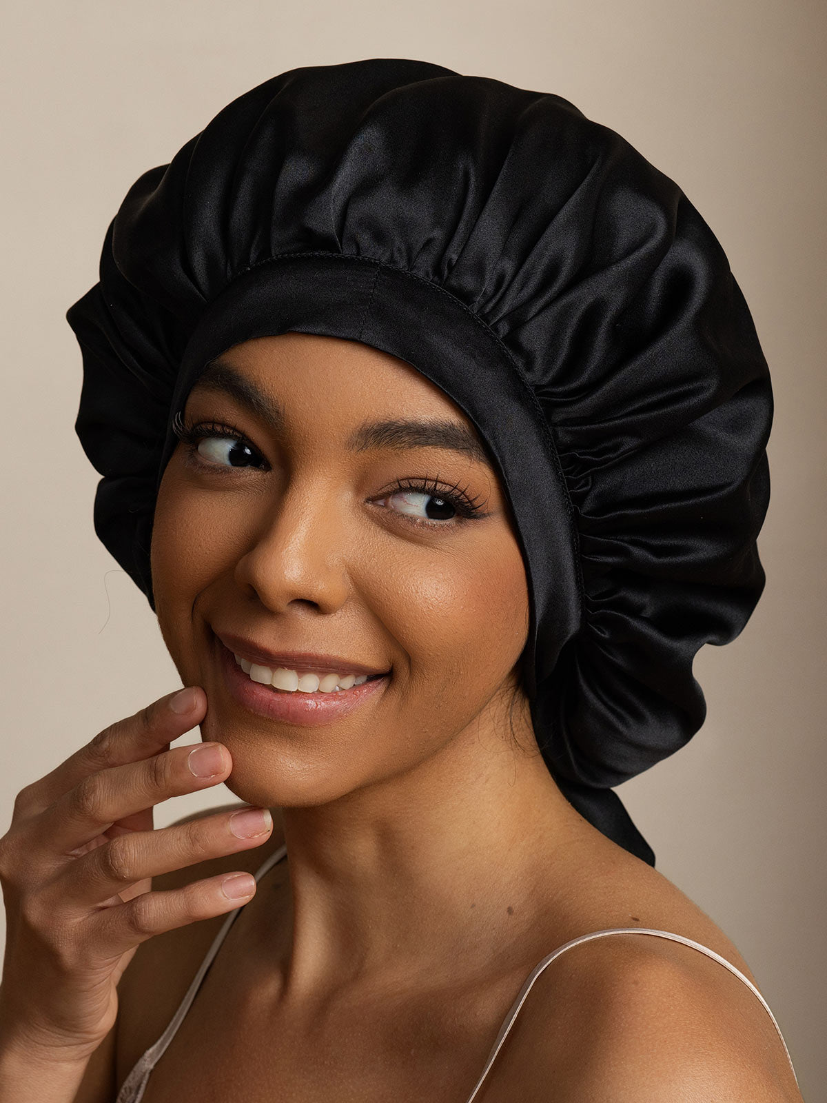 [Black] SilkSilky-CA Pure Silk Sleep Cap 003