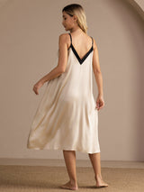 [Brown Rice] SilkSilky-CA Spaghetti Strap V Neck Nightgown 002