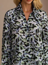 [Teal Leopard] SilkSilky-CA Long Sleeve Lapel Collar Blouse 003
