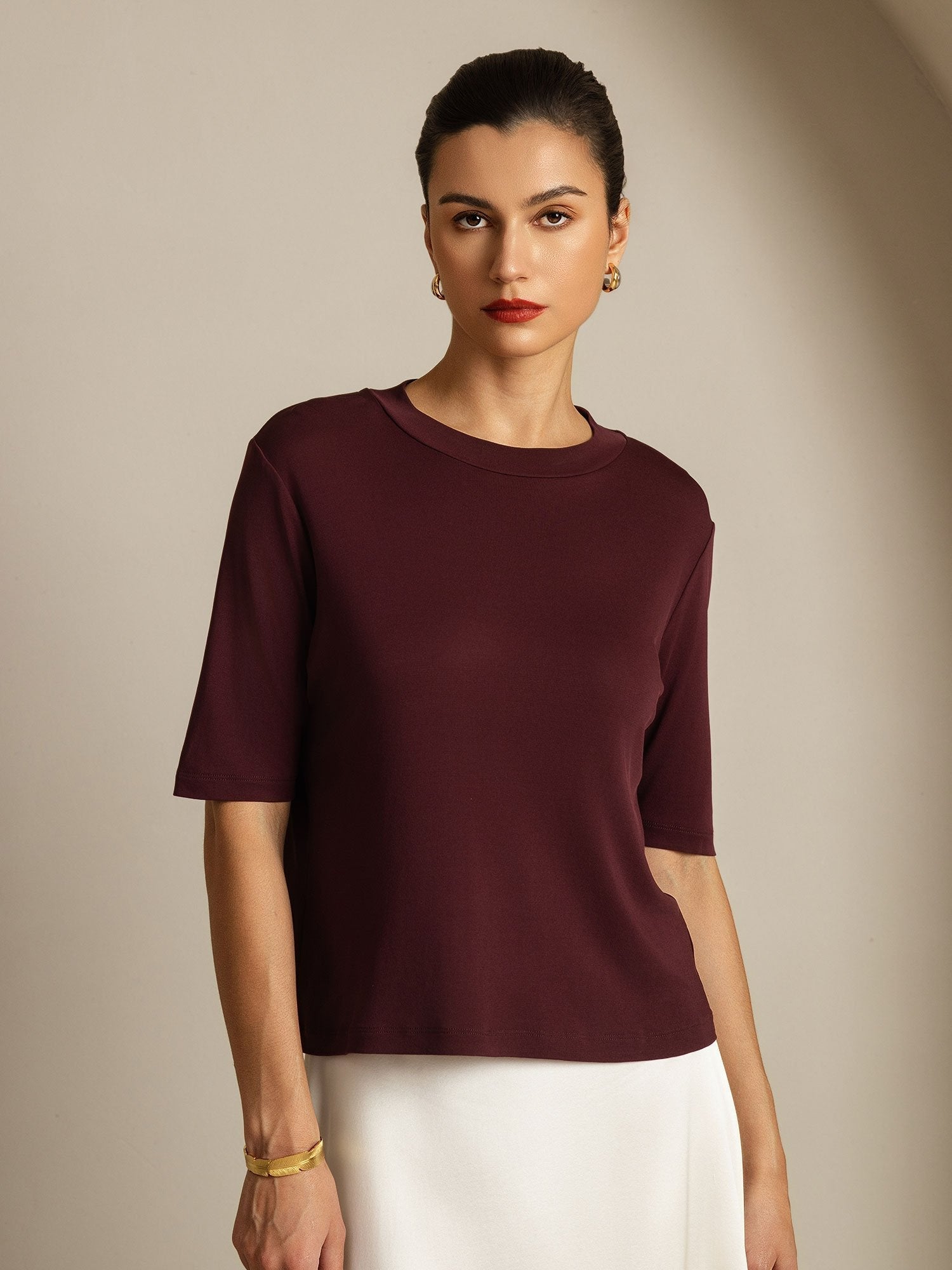 [Windsor Wine] SilkSilky-CA Pure Silk Round Neck Women's T-Shirt 003