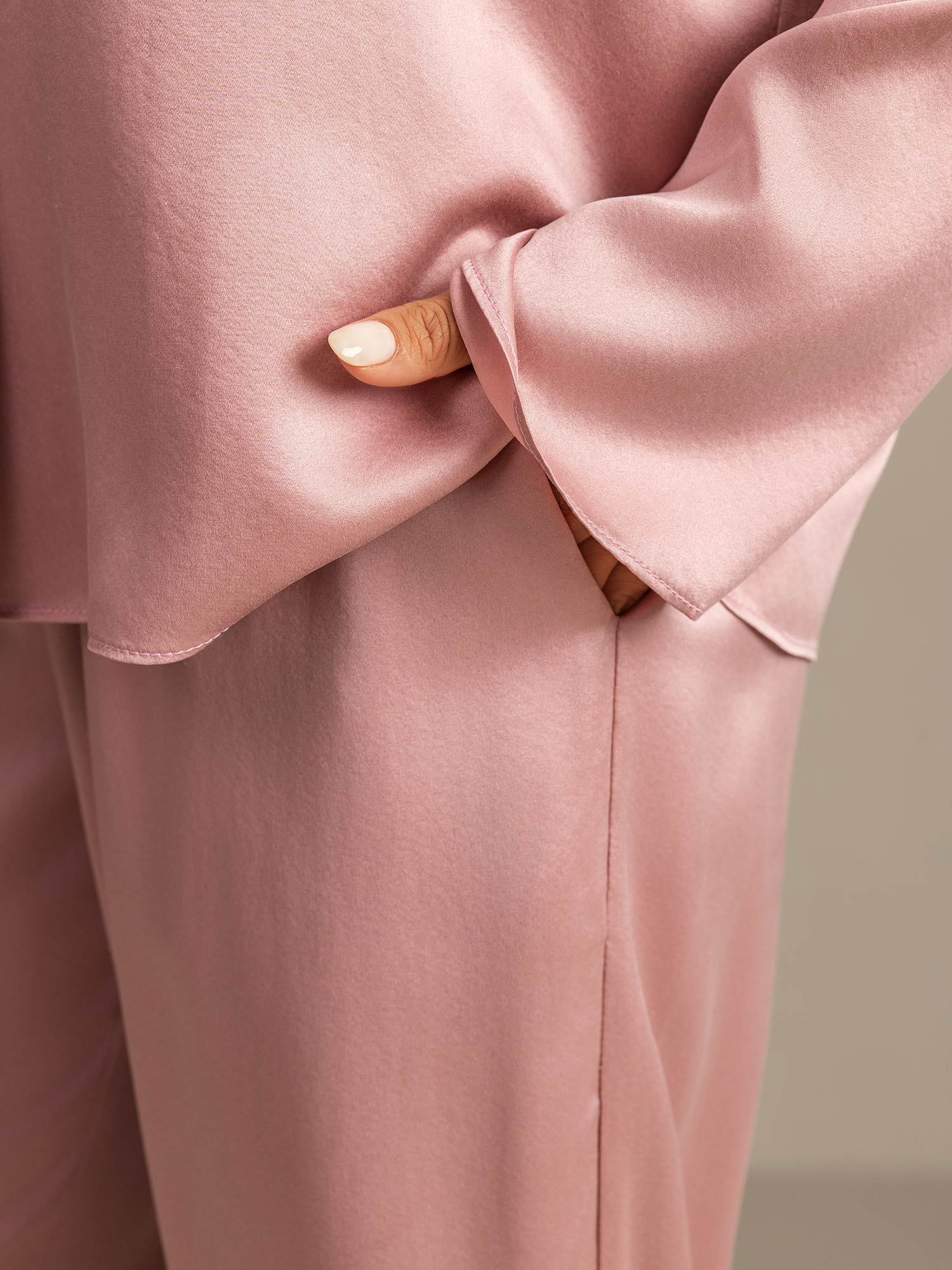 [Peach Skin] SilkSilky-CA 19Momme Machine-Washable Silk Notched Neck Women's Pajamas 004