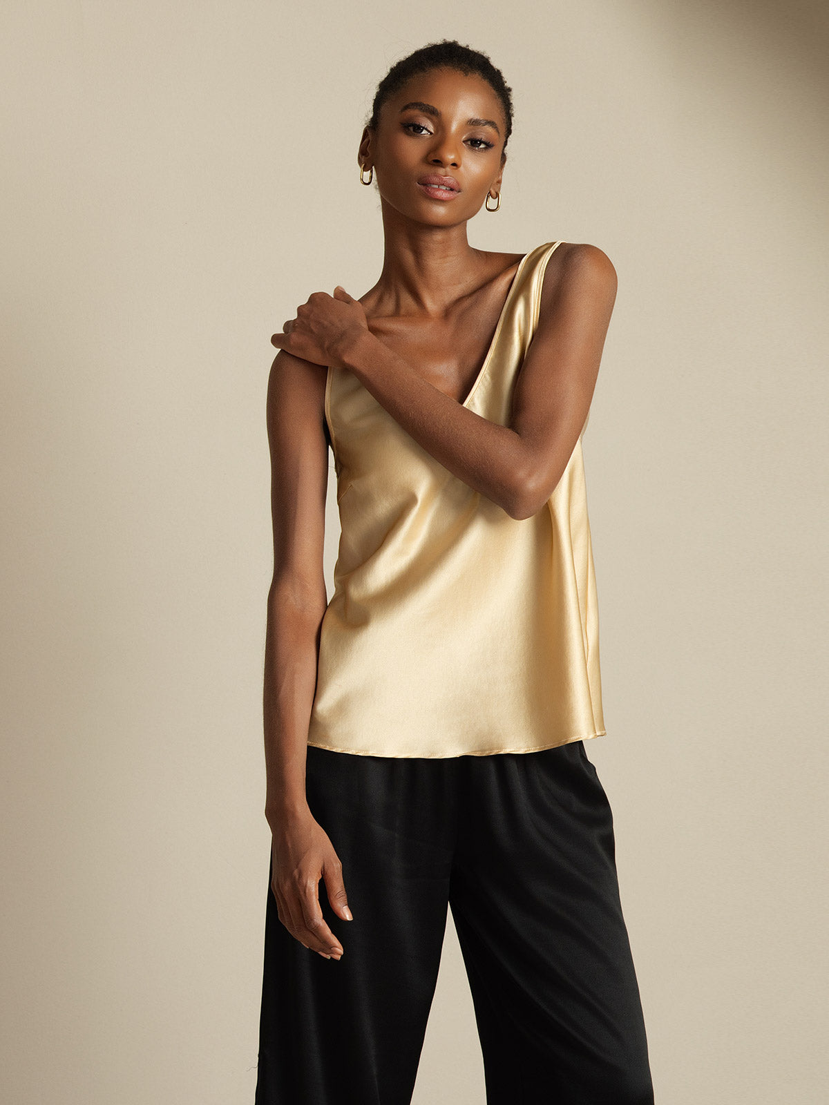 [Champagne] SilkSilky-CA 19Momme Silk V Neck Camisole 007