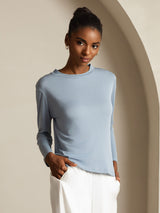 [GrayishBlue] SilkSilky-CA Pure Silk Round Neck Women's T-Shirt 007