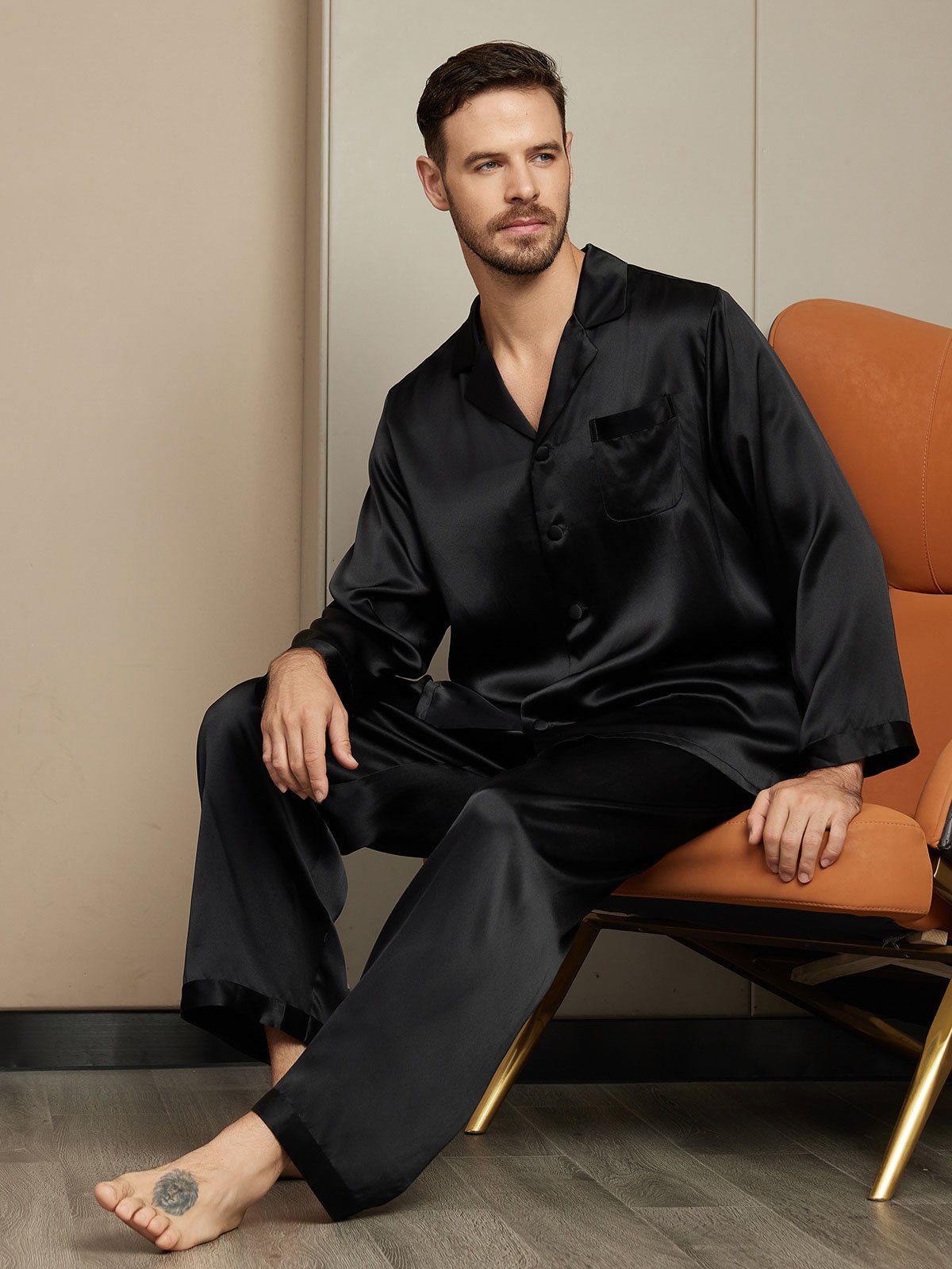 [Black] SilkSilky-CA Pure Silk Mens Pajamas 003