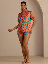 [Clay Elephant] SilkSilky-CA Short Sleeve Lapel Collar Women's Pajamas 006