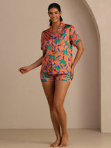 [Clay Elephant] SilkSilky-CA Short Sleeve Lapel Collar Women's Pajamas 006