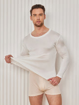 [White] SilkSilky-CA Long Sleeve Round Neck Men's T-Shirt 003